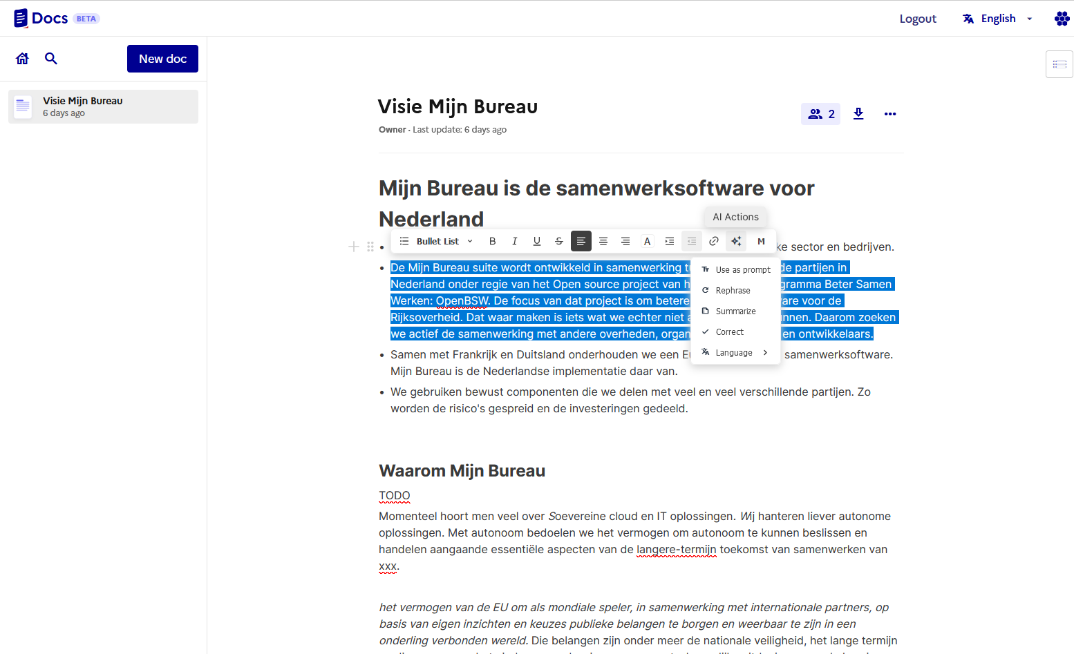 Screenshot van docs